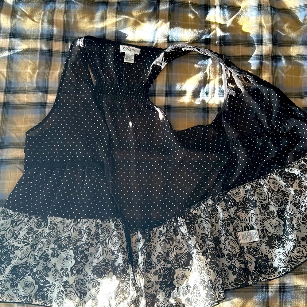 Black/white polka dot/floral sheer sleeveless cardigan